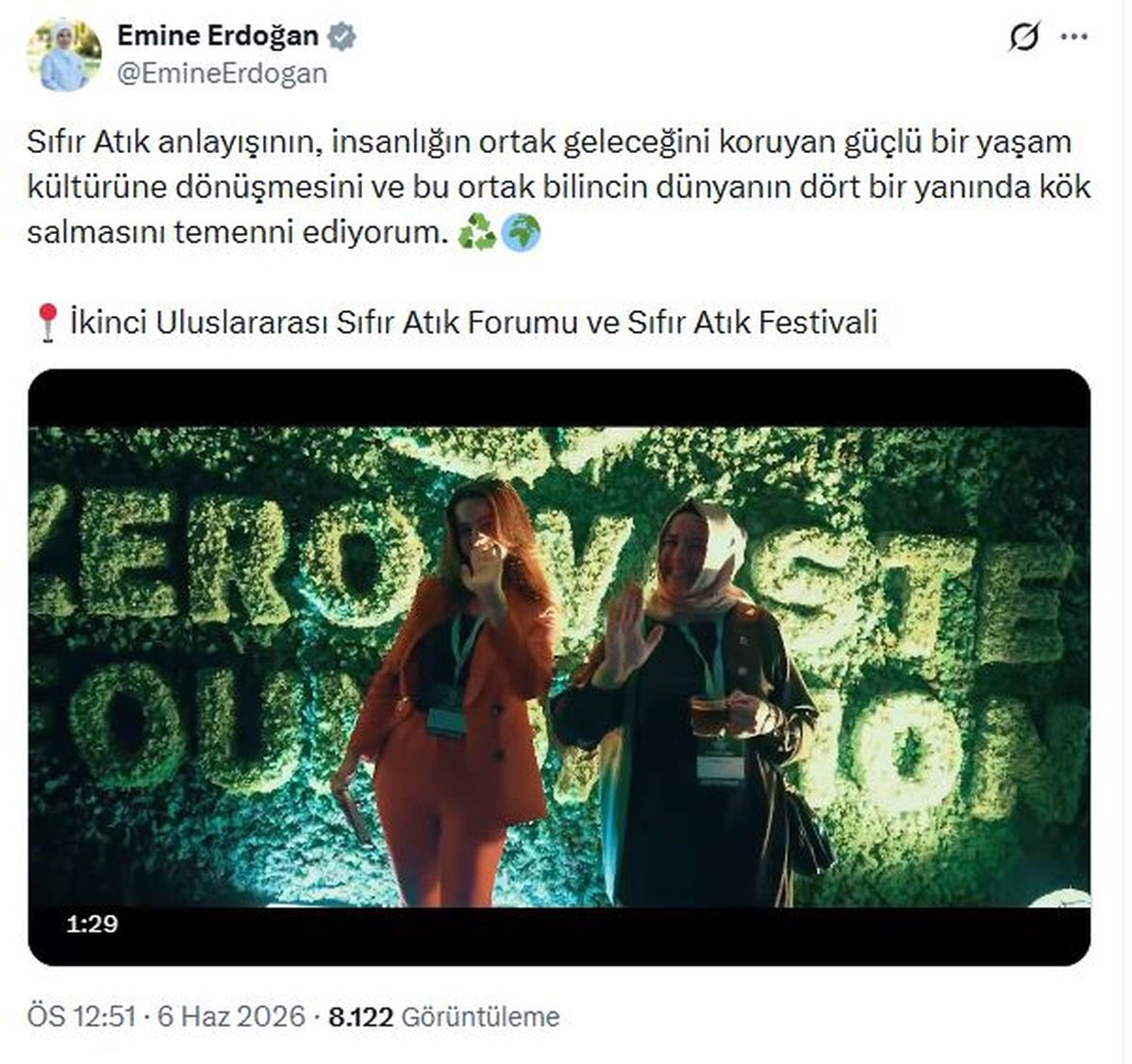 Emine Erdoğan, Sıfır Atık Festivali ve Forumu'nda konuşma yaparken