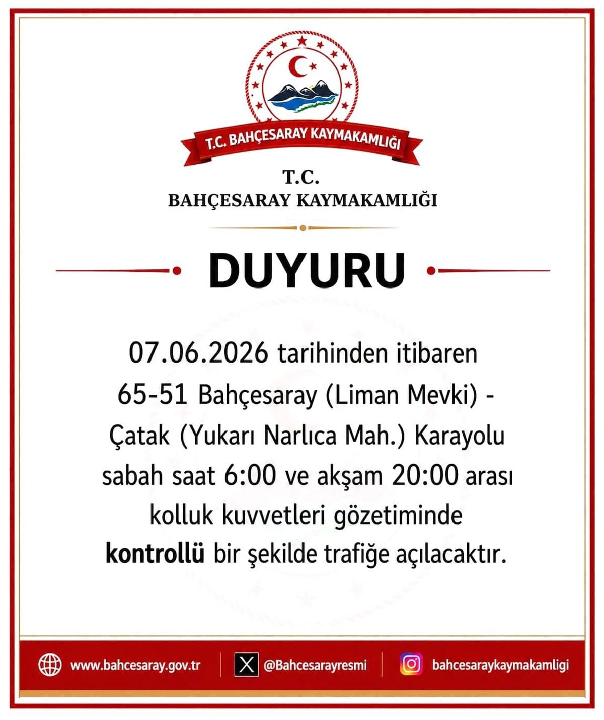 Bahçesaray yolu kontrollü olarak ulaşıma açıldı