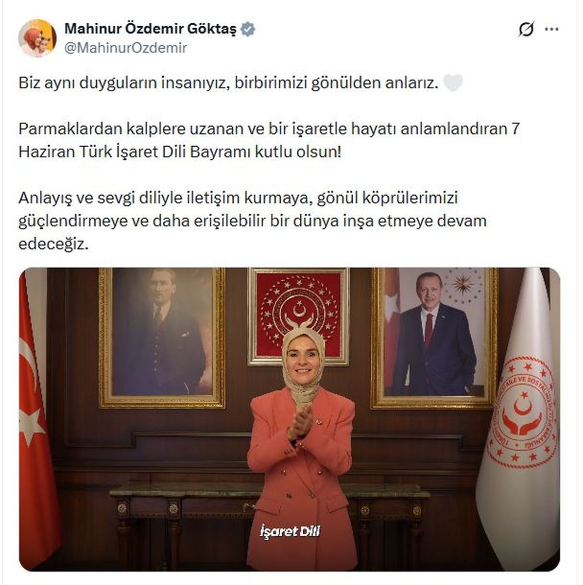 Bakan Göktaş'tan 'Türk İşaret Dili Bayramı' mesajı