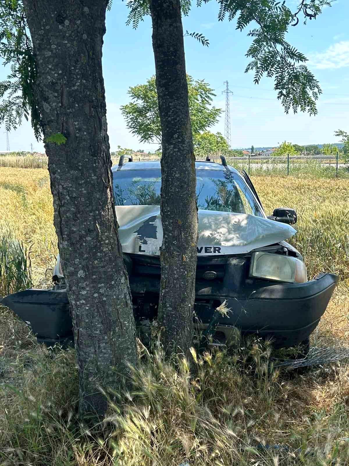 Babaeski'de ağaçlara çarpan otomobilin sürücüsü yaralandı