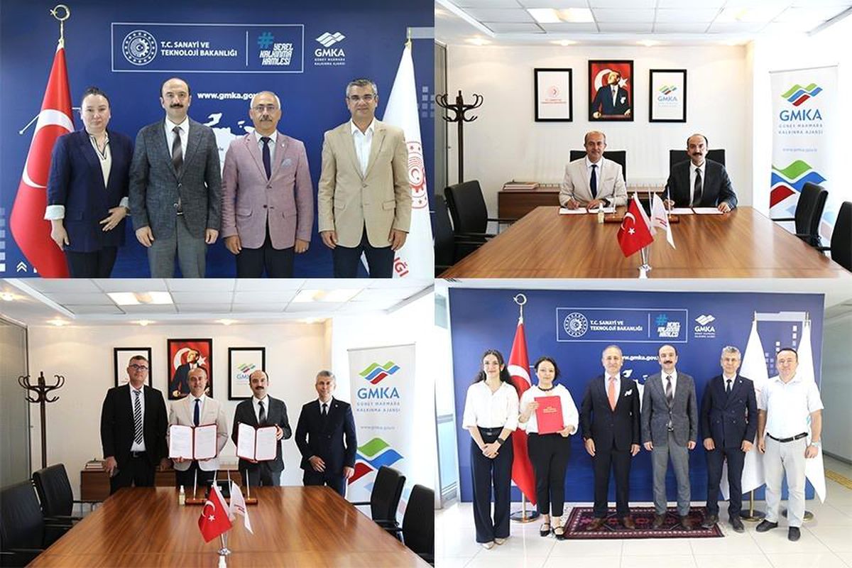 Güney Marmara Kalkınma Ajansı logosu ve desteklenen proje alanlarını temsil eden soyut görseller.