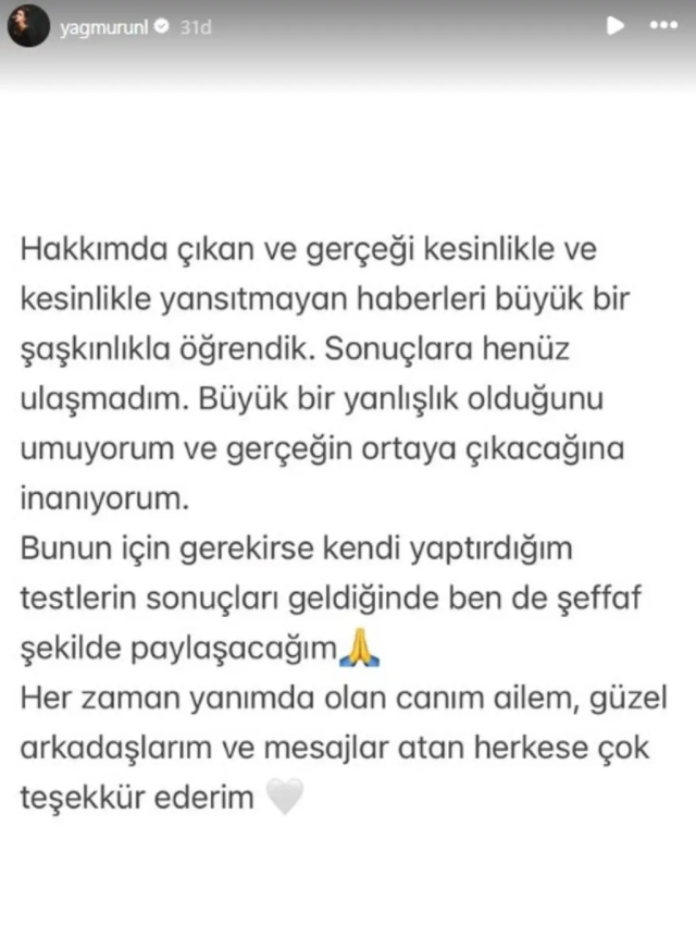 Yağmur Ünal social media post