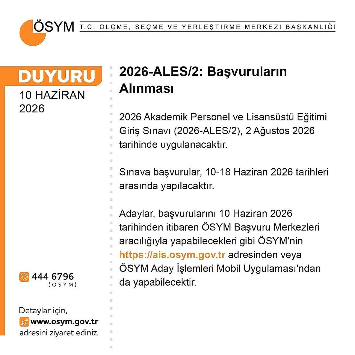 ALES başvuruları başladı