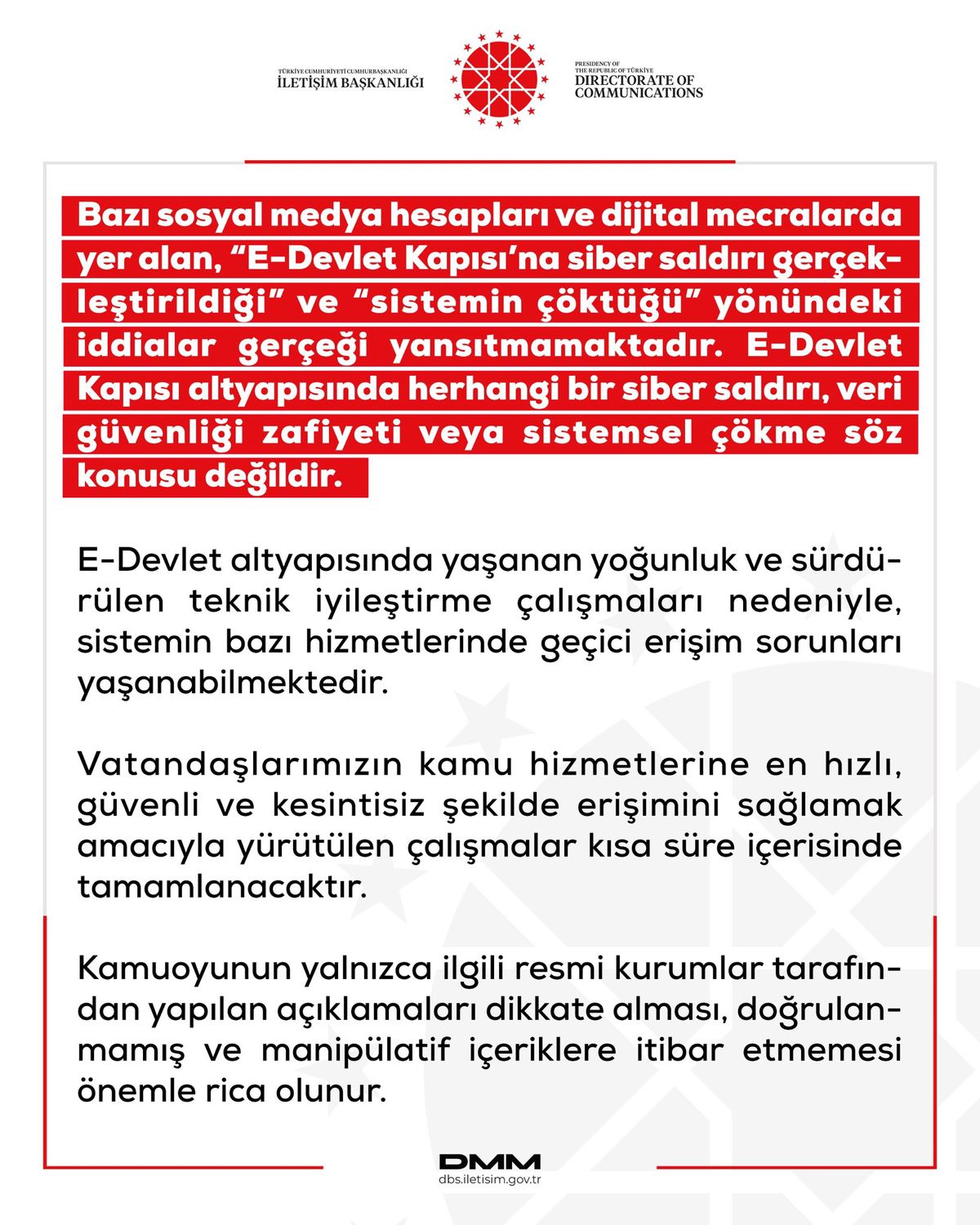 DMM: e-Devlet altyapısında herhangi bir siber saldırı söz ko