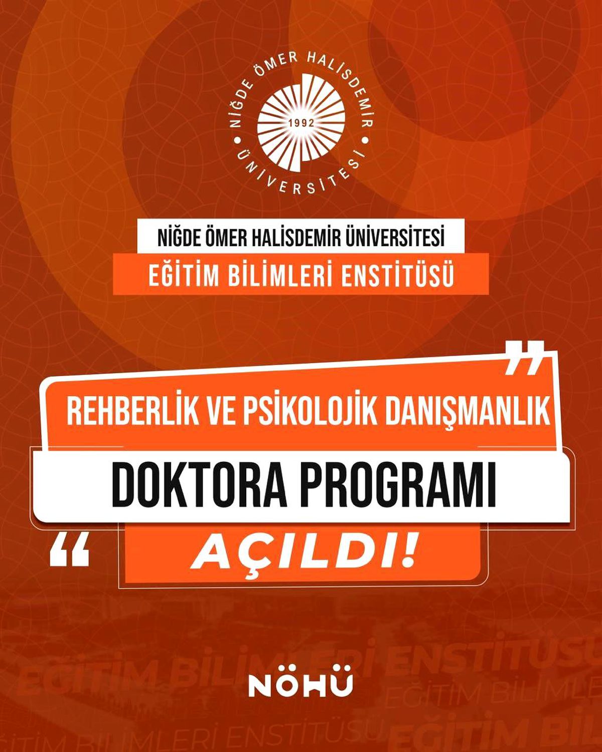 NÖHÜ'de Rehberlik ve Psikolojik Danışmanlık Doktora Programı