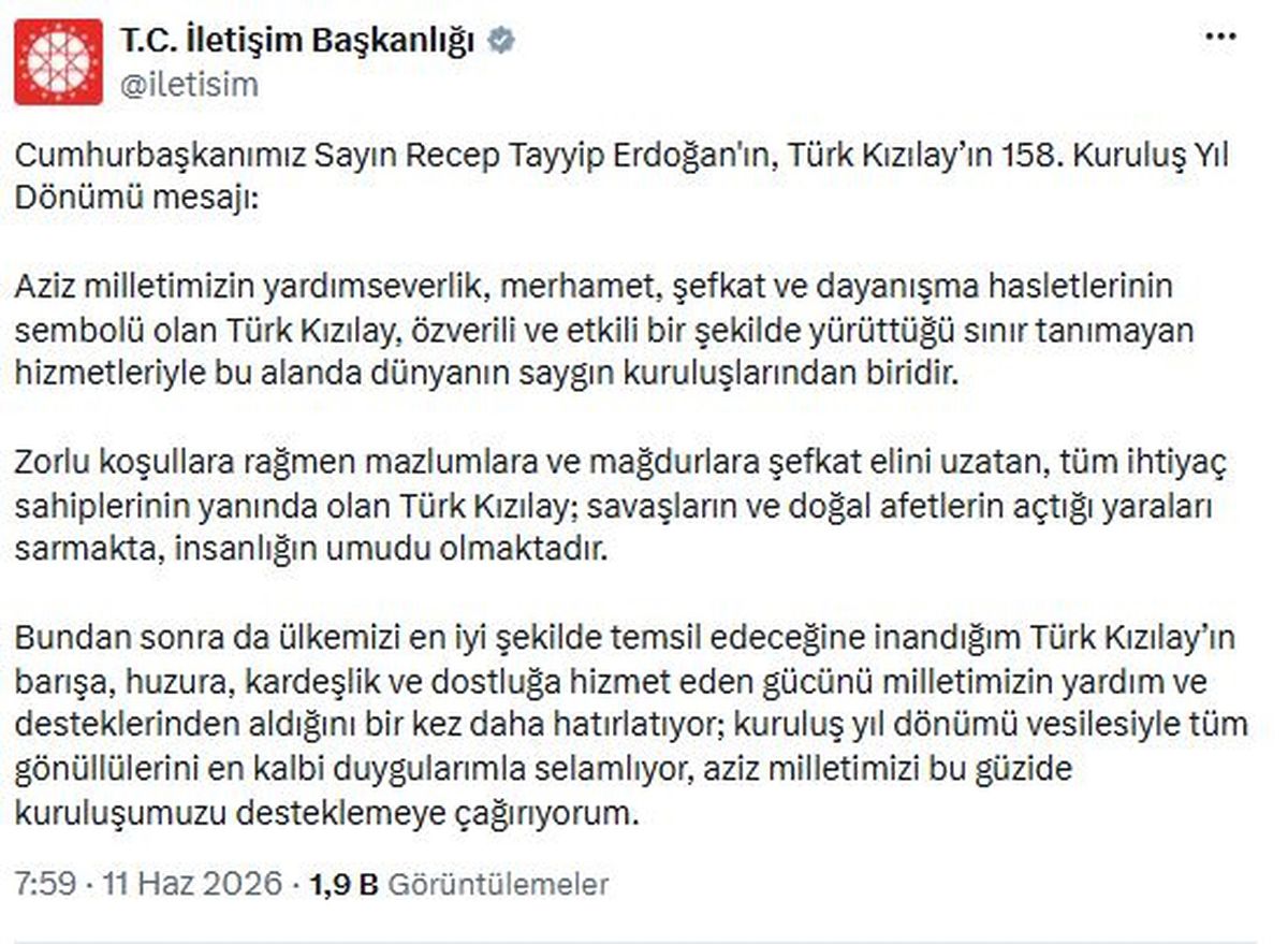 Cumhurbaşkanı Erdoğan, Türk Kızılay'ın 158. Yıl Dönümünü Kutladı