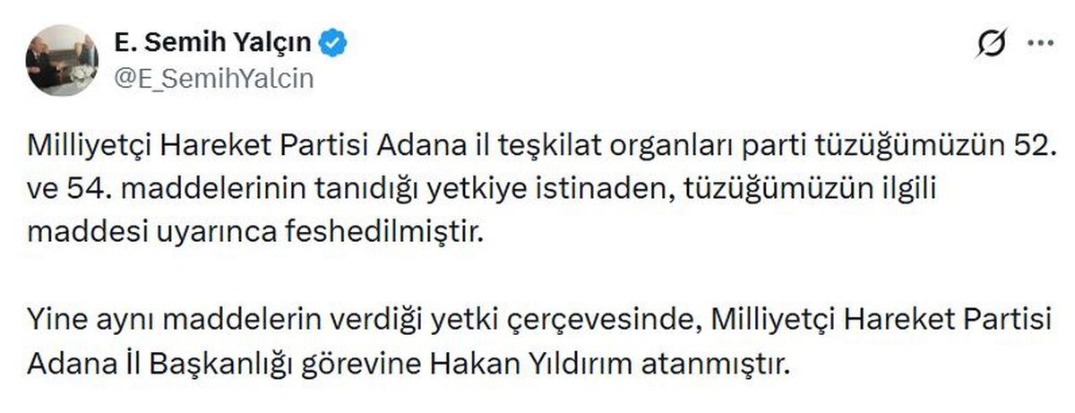 MHP Adana il teşkilatı feshedildi