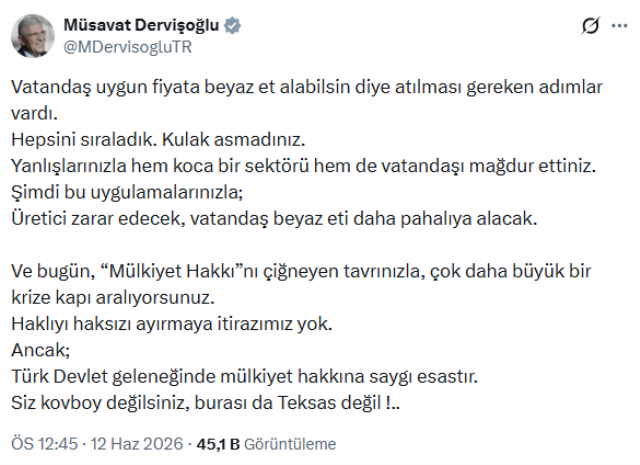 Dervişoğlu'ndan 13 şirkete kayyum atanmasına tepki: Siz kovboy değilsiniz, burası da Teksas değil 3 dervisoglundan beyaz et uretic 19940977 2691 1 m