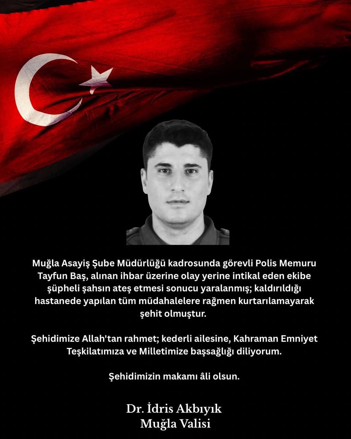 Muğla'da KADES ihbarına giden polis memuru Tayfun Baş'ın şehit olduğu olayla ilgili haber görseli.