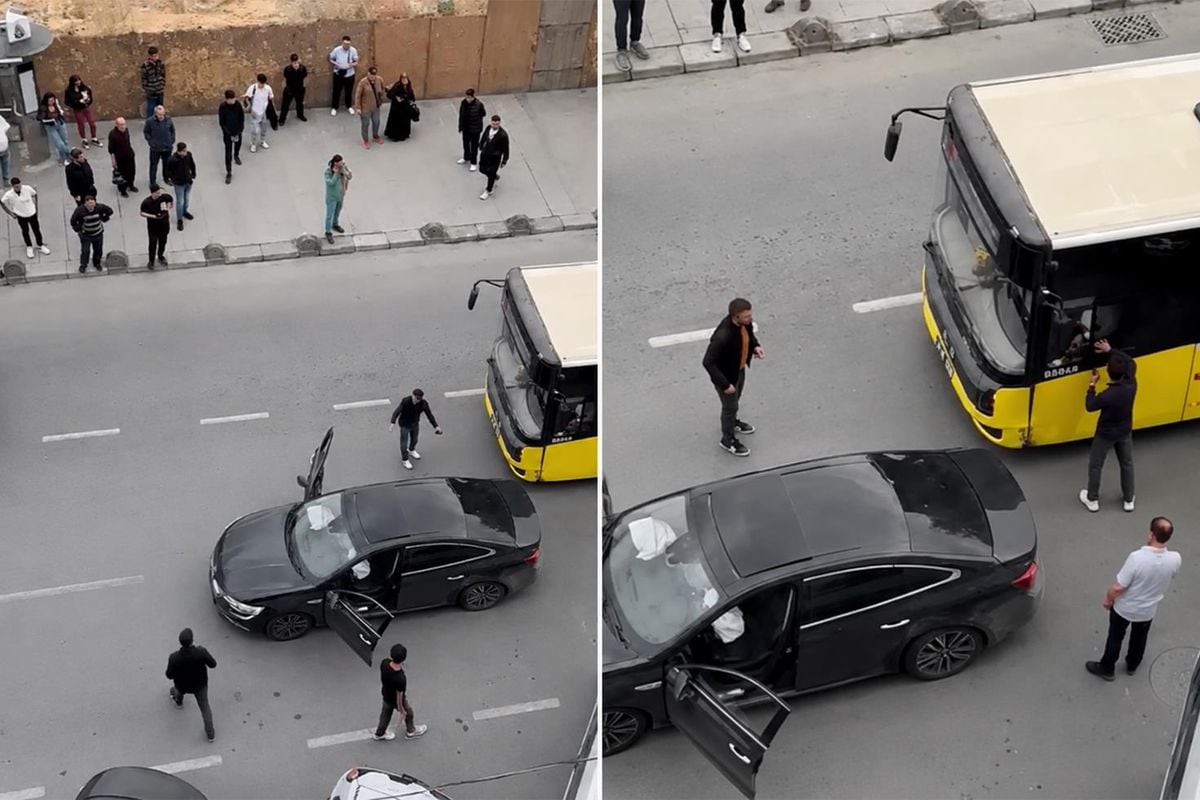 İETT otobüsünü sollamak isterken zincirleme kazaya neden olan sürücü ve hasar gören araçlar.