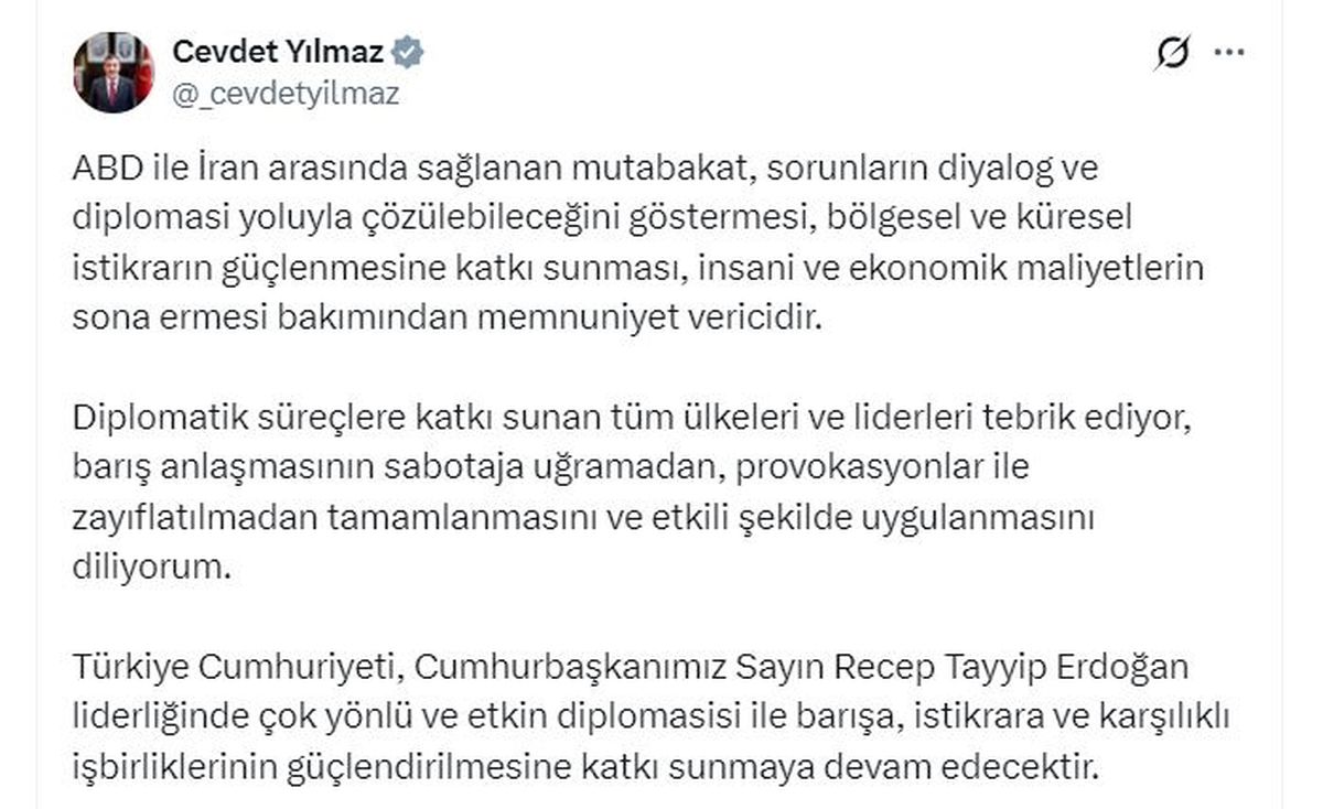 Cumhurbaşkanı Yardımcısı Yılmaz: ABD-İran mutabakatı memnuniyet verici
