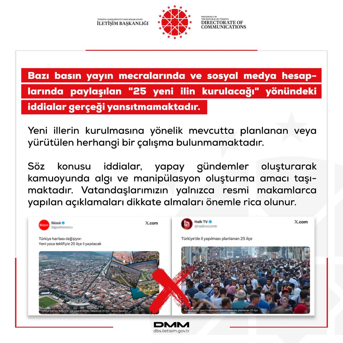 DMM'den '25 yeni ilin kurulacağı' iddialarına yalanlama