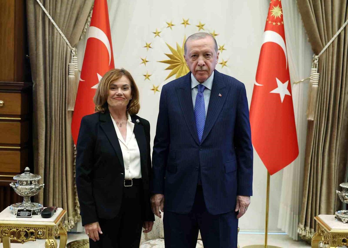Cumhurbaşkanı Recep Tayyip Erdoğan'ın İspanya Anayasa Mahkemesi Başkanvekili Inmaculada Montalban Huertas'ı kabulünden bir kare.