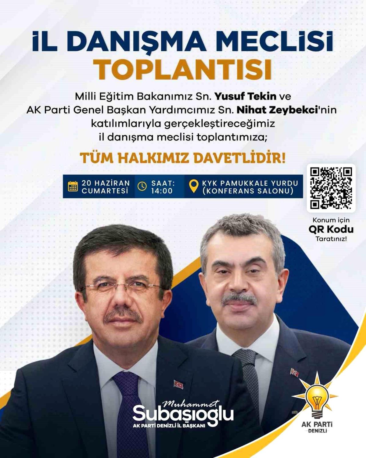 Milli Eğitim Bakanı Yusuf Tekin'in Denizli'de AK Parti İl Danışma Meclisi Toplantısı'na katılımını gösteren bir görsel.