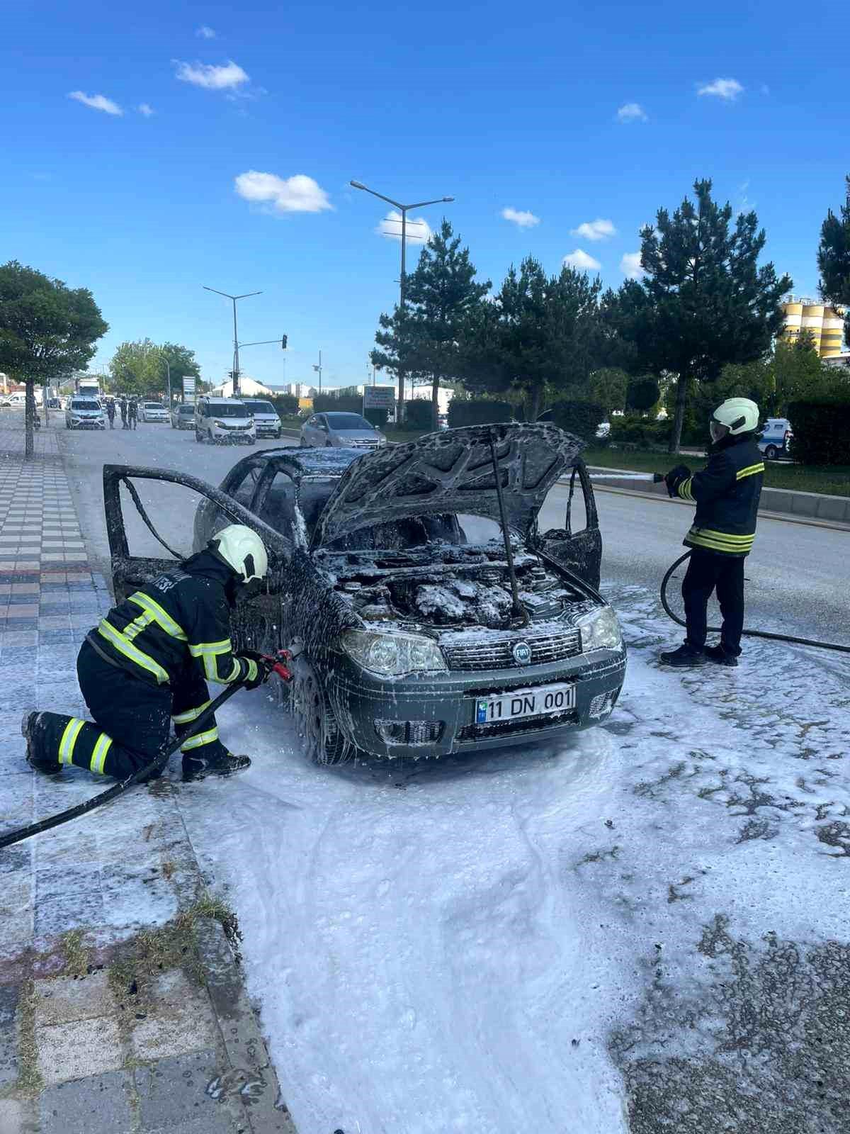 Park halindeki araç alev aldı