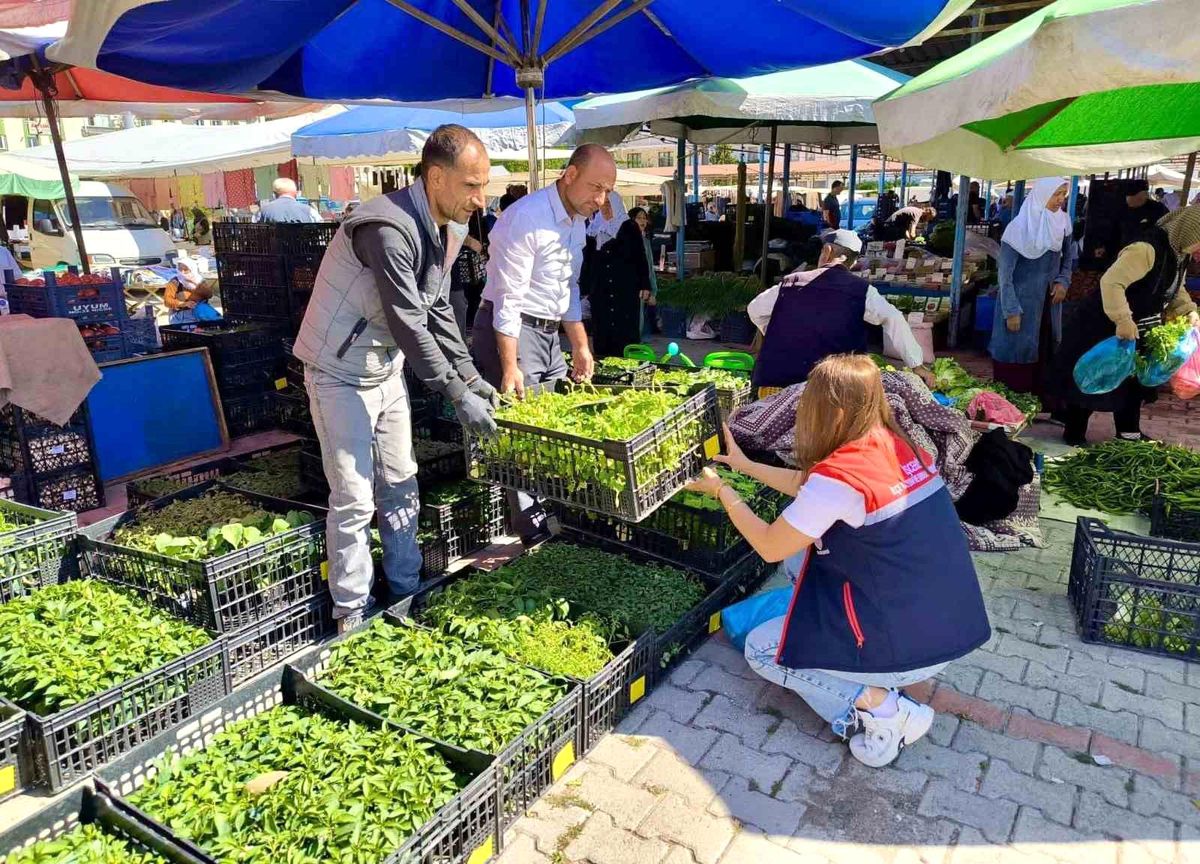 İscehisar'da semt pazarında tohum ve fide denetimi yapan Tarım ve Orman Müdürlüğü ekipleri