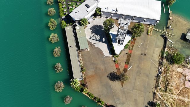 Water covering businesses near Ataturk Dam lake