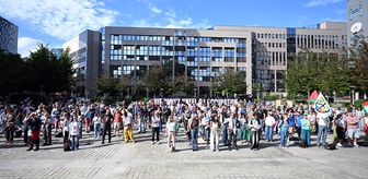 Küresel Sumud Filosu aktivistlerinden Brüksel'de AB protestosu