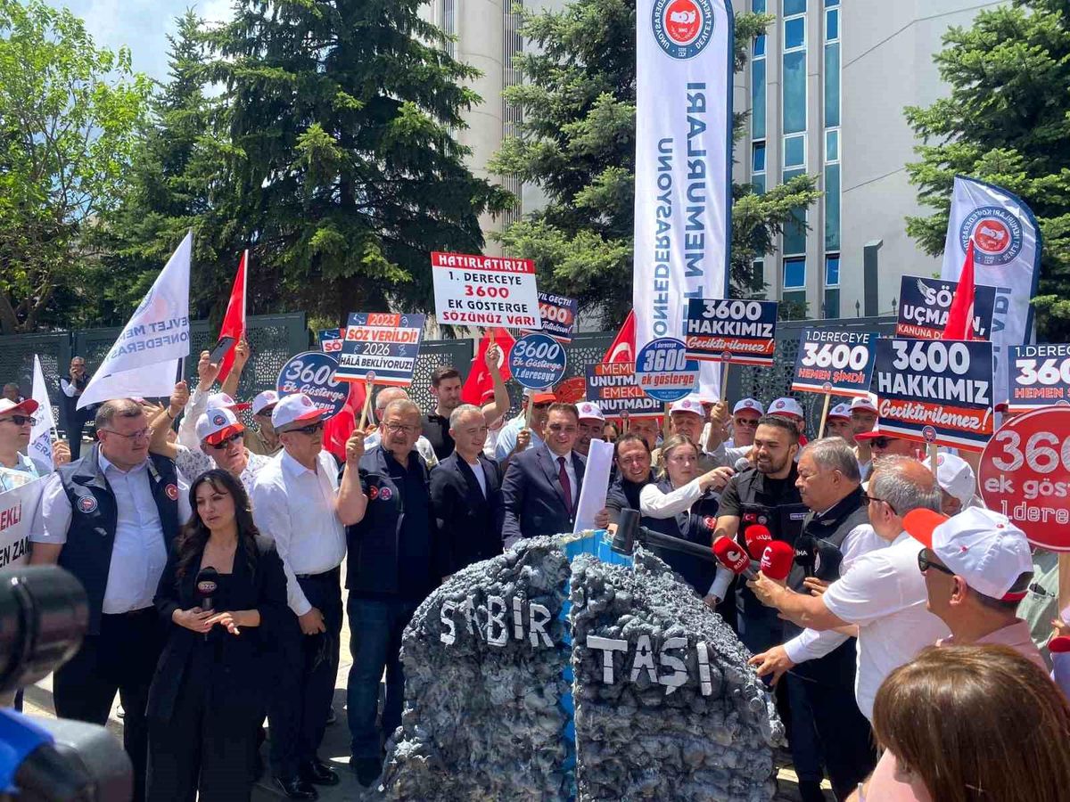 Memurlar taleplerini 'sabır taşı' ile dile getirdi