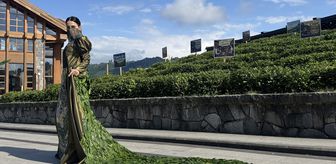 Rize'de öğrenci 5 bin çay yaprağıyla elbise tasarladı