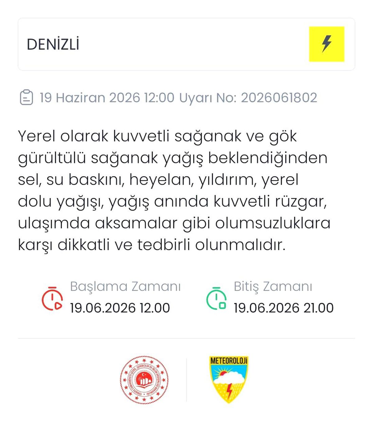 Meteoroloji Denizli için yerel kuvvetli sağanak ve dolu uyarısı yaptı