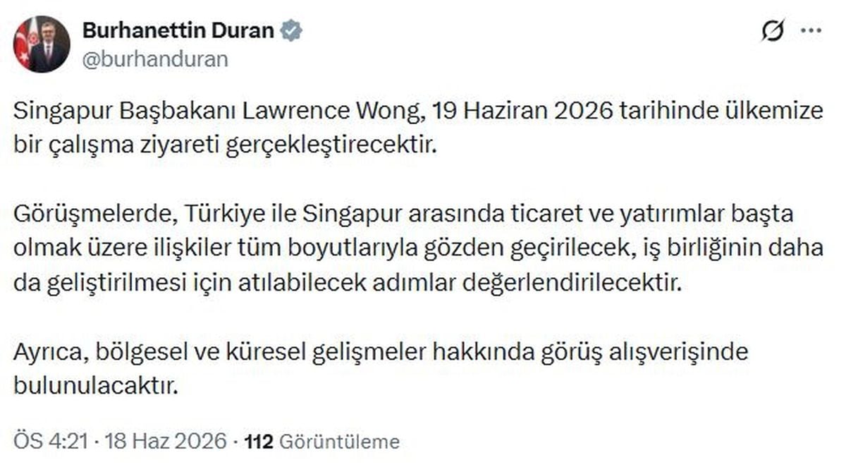 Singapur Başbakanı Lawrence Wong'un Türkiye ziyareti