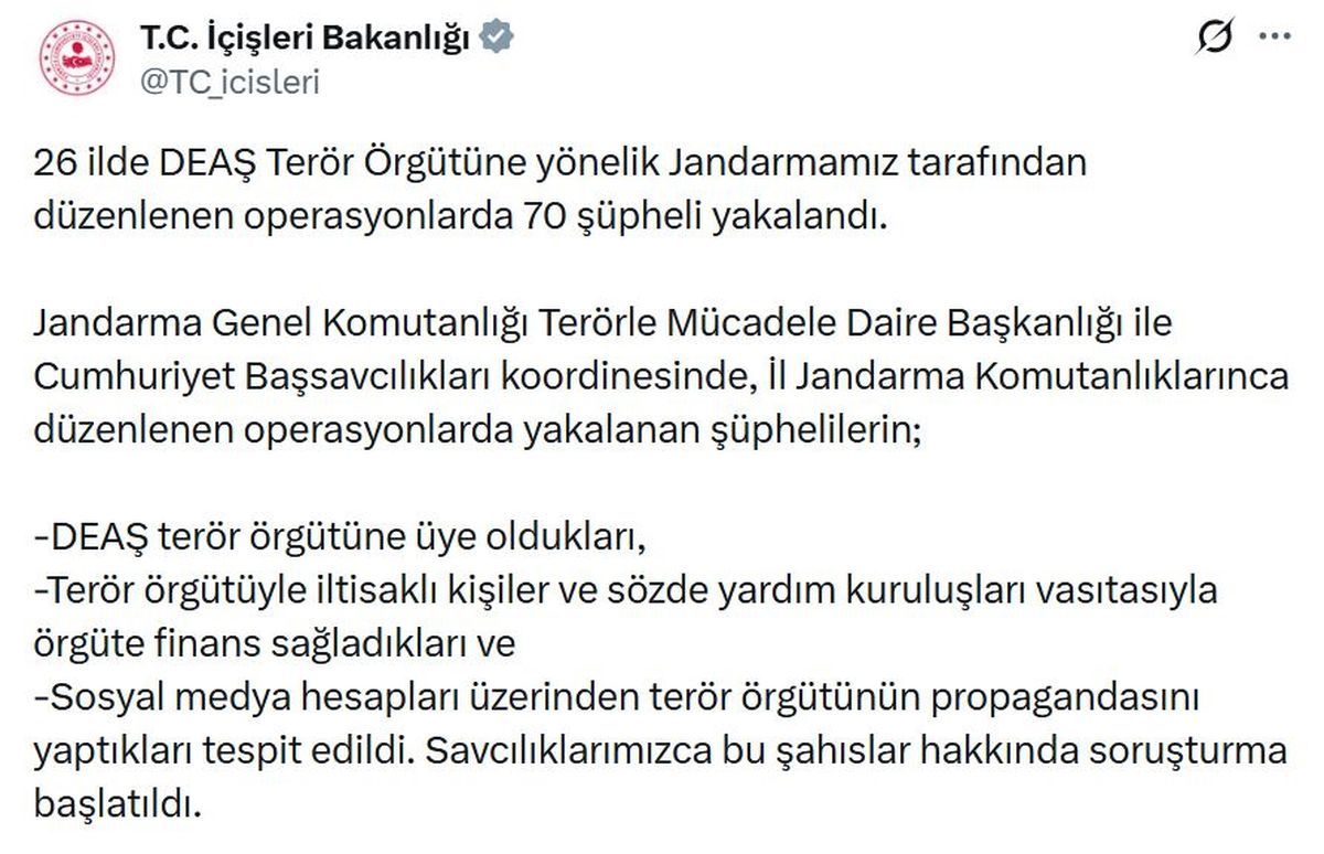 İçişleri Bakanlığı logosu ve operasyonla ilgili genel bir görsel.