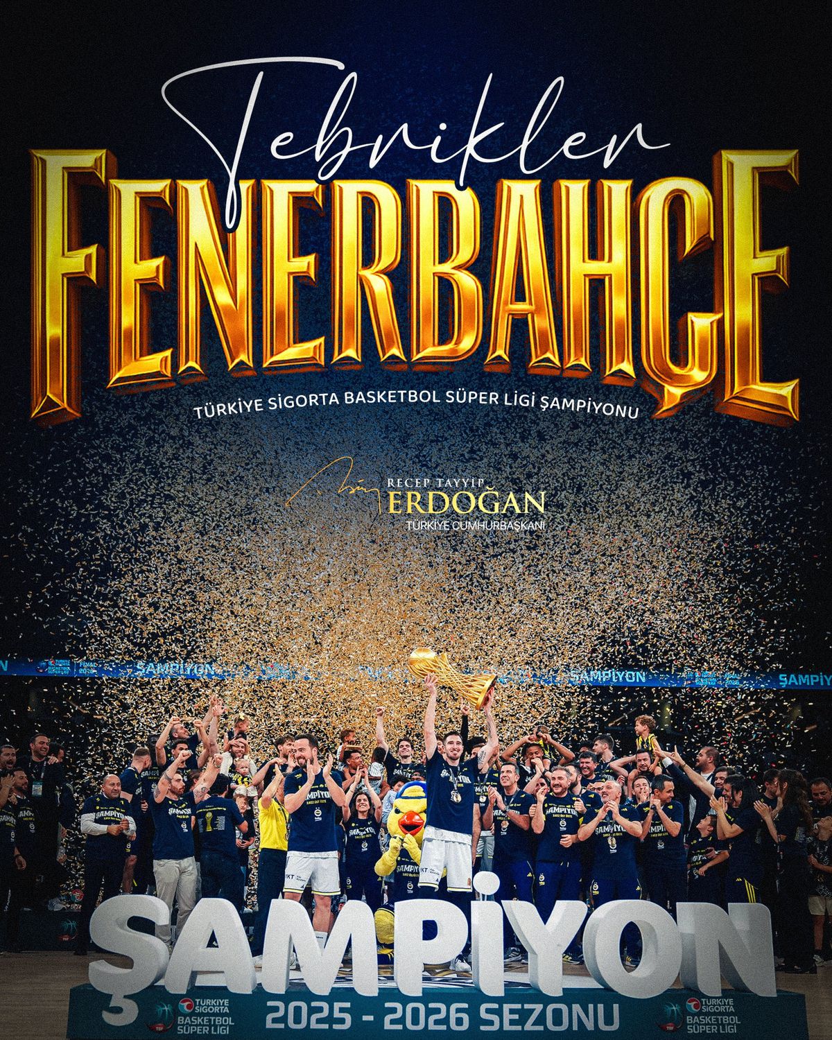 Erdoğan'dan Fenerbahçe Beko'ya şampiyonluk tebriği