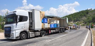 Mersin'de dorsesi kırılan tırdaki balık atıkları yola saçıldı