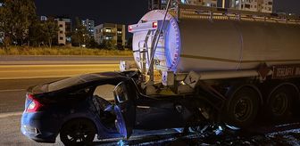 Adana'da akaryakıt yüklü tankere çarpan otomobilin sürücüsü öldü, 2 çocuk yaralandı