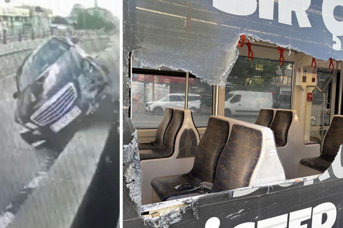 Otomobilin çarptığı refüjden kopan taşlar tramvaydan içeri girdi: 4 yolcu yaralı
