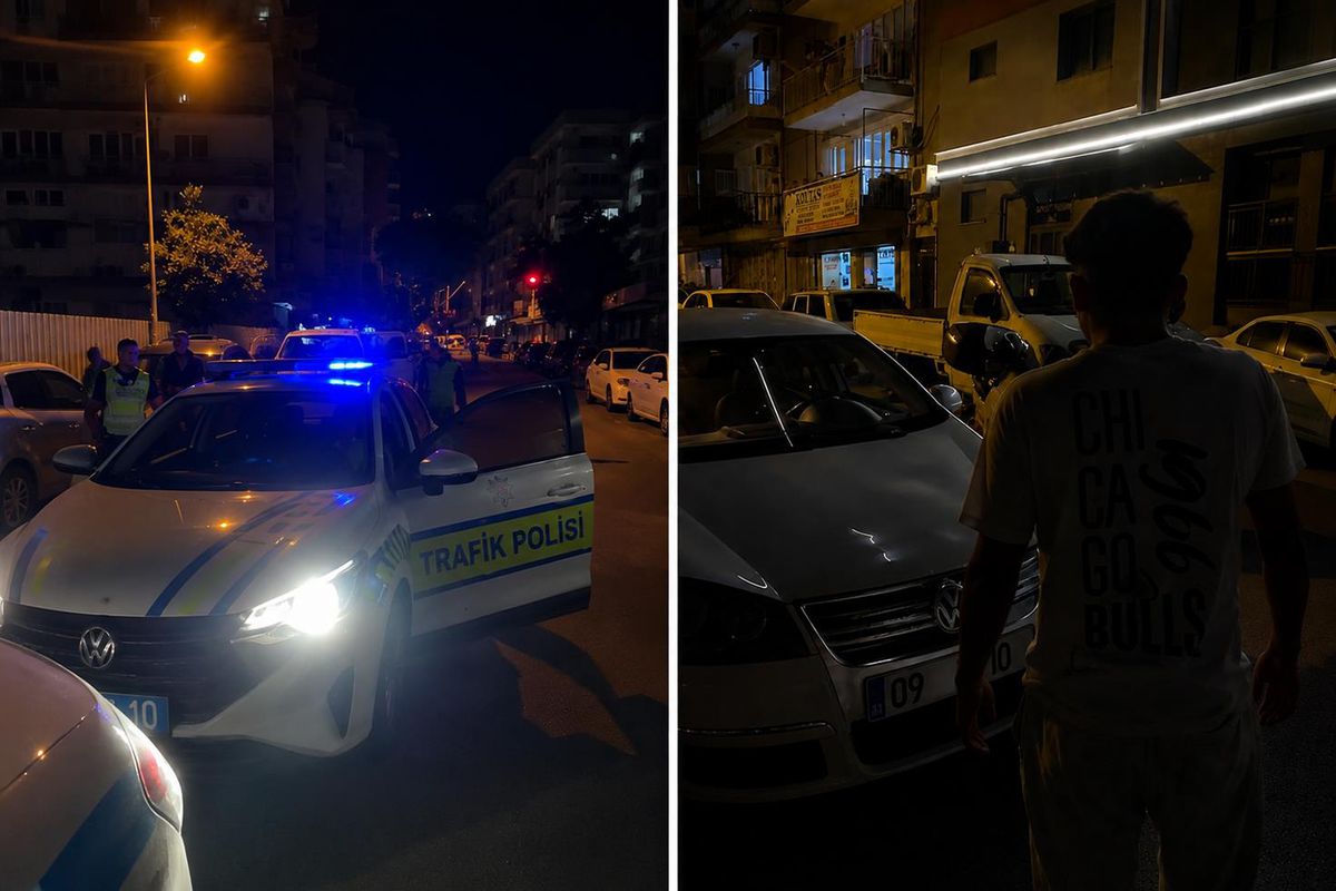 Aydın'da polis denetimi sırasında usulsüz çakar takılı bir araç.