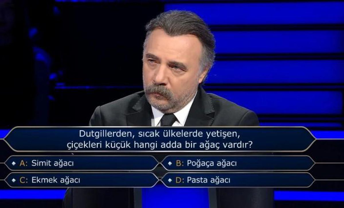 Kim Milyoner Olmak İster yarışmasının bir bölümünden ekran görüntüsü.