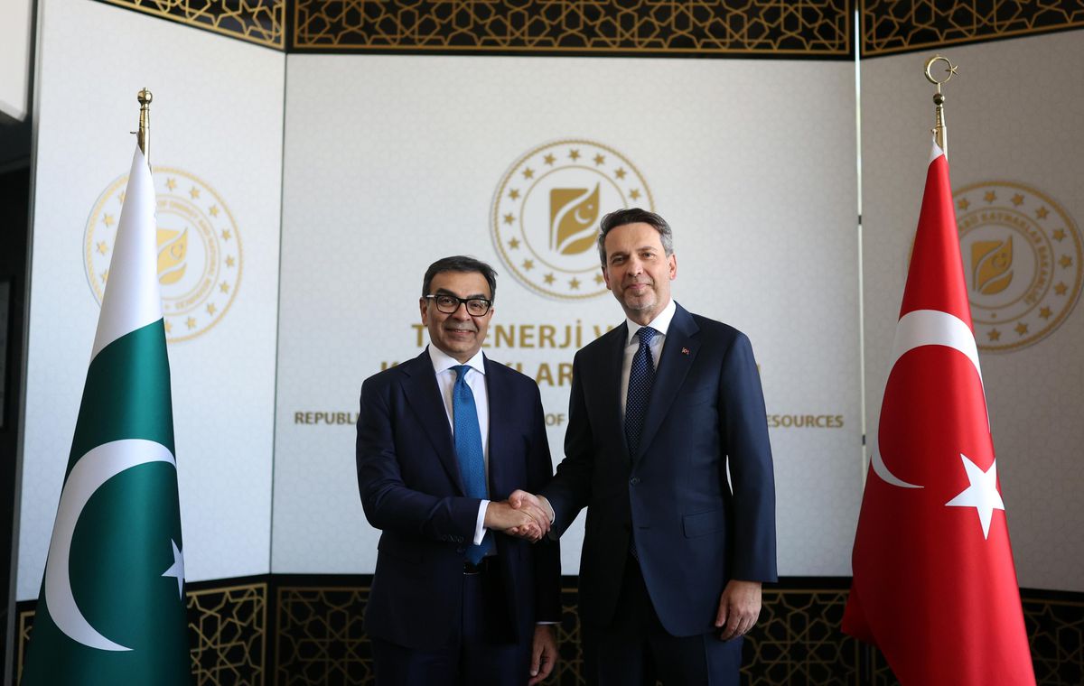 Enerji ve Tabii Kaynaklar Bakanı Alparslan Bayraktar ve Pakistan Özelleştirme Bakanı Muhammad Ali'nin enerji iş birliği konulu görüşmesi.