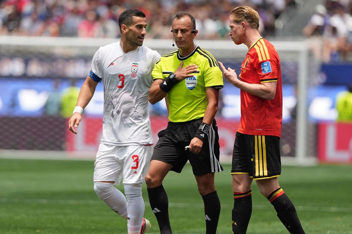 Belçika ve İran milli futbol takımları oyuncuları 2026 Dünya Kupası G Grubu maçında karşı karşıya.
