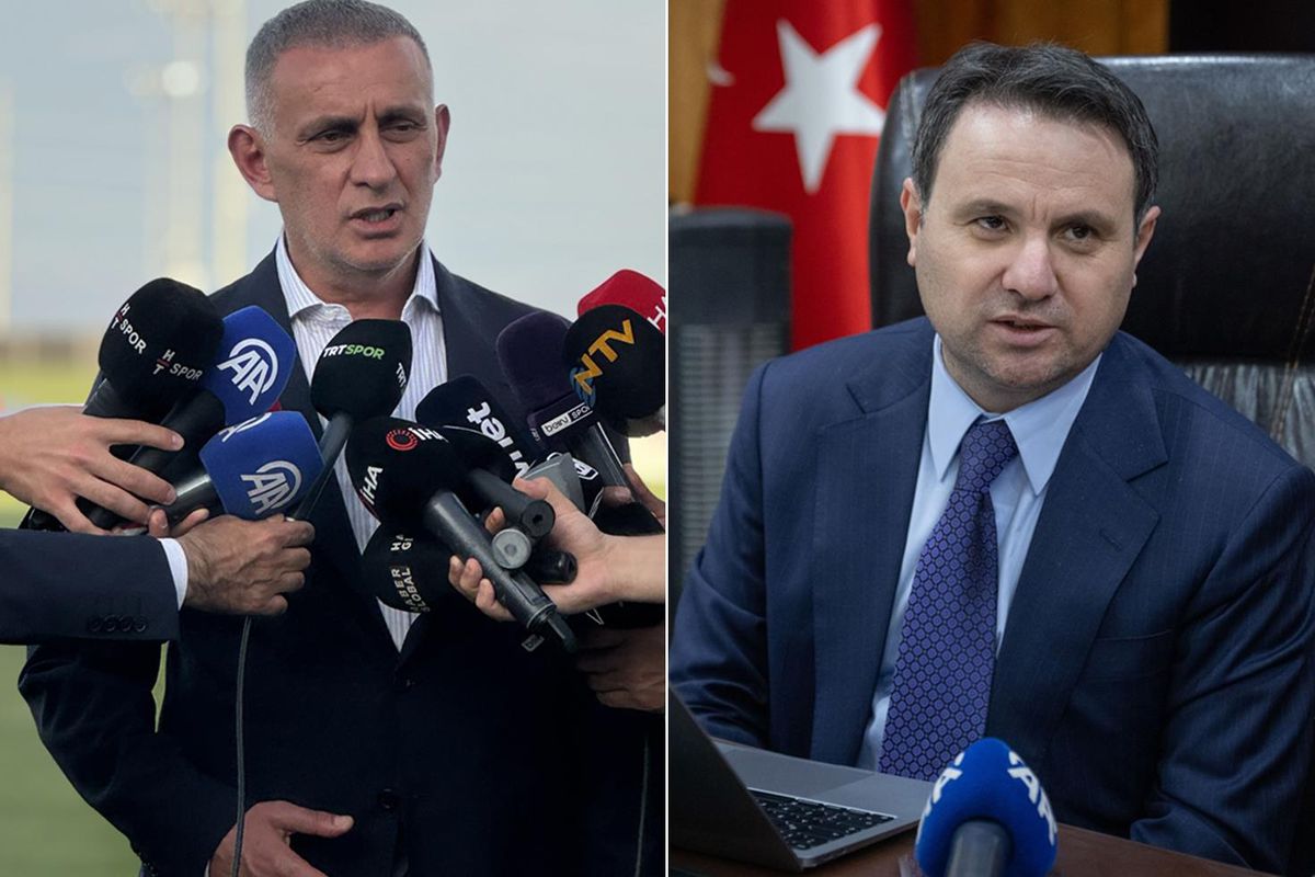 TFF Başkanı İbrahim Hacıosmanoğlu basın açıklaması yaparken