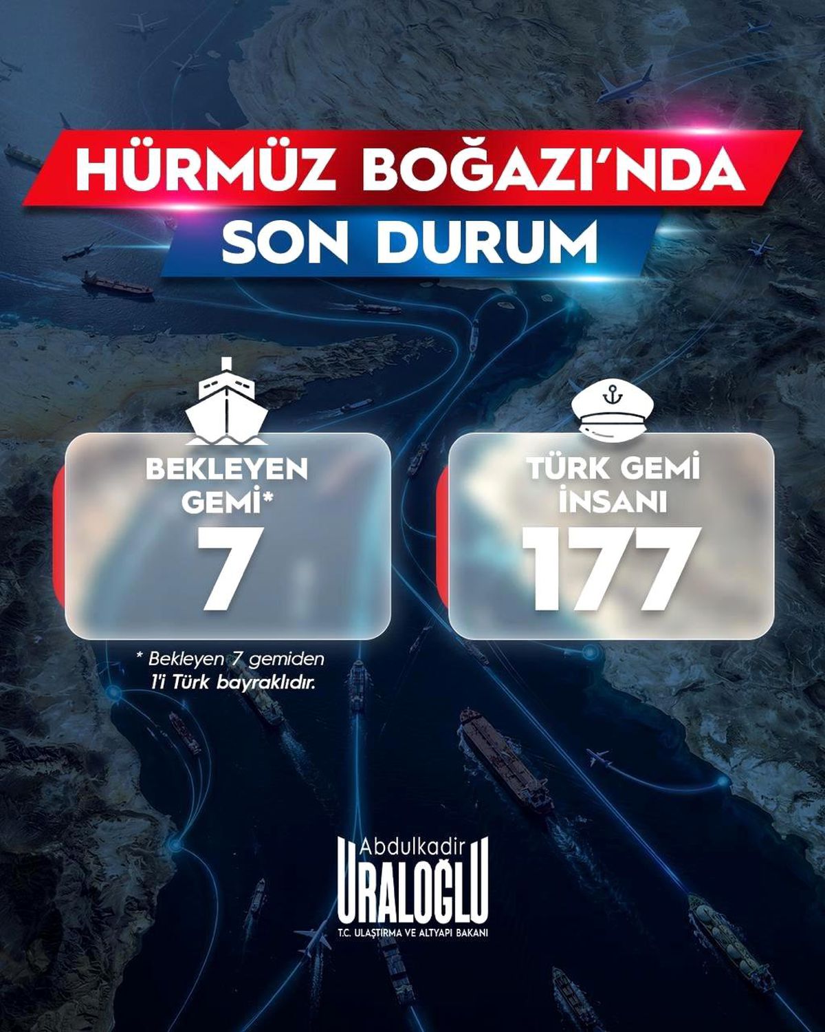 Bakan Uraloğlu: ''Savaş başladığından beri Hürmüz Boğazı'ndan Türk sahipli 11 gemimiz güvenli şekilde geçti''