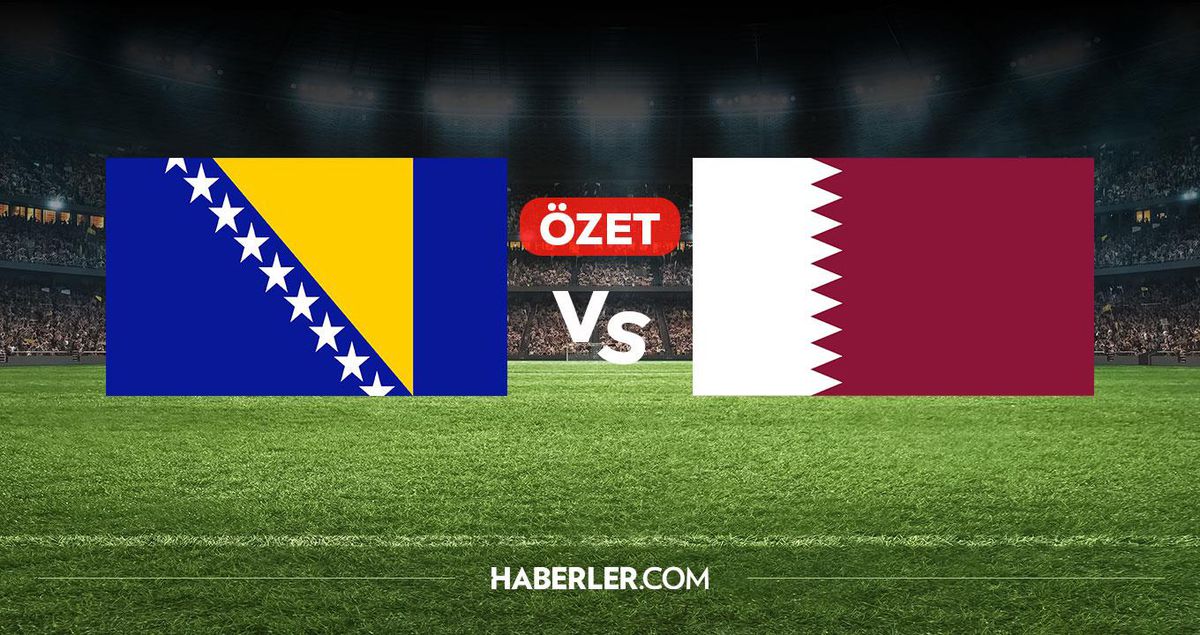 Bosna Hersek ve Katar milli takımlarının futbolcuları sahada mücadele ederken çekilmiş bir fotoğraf.