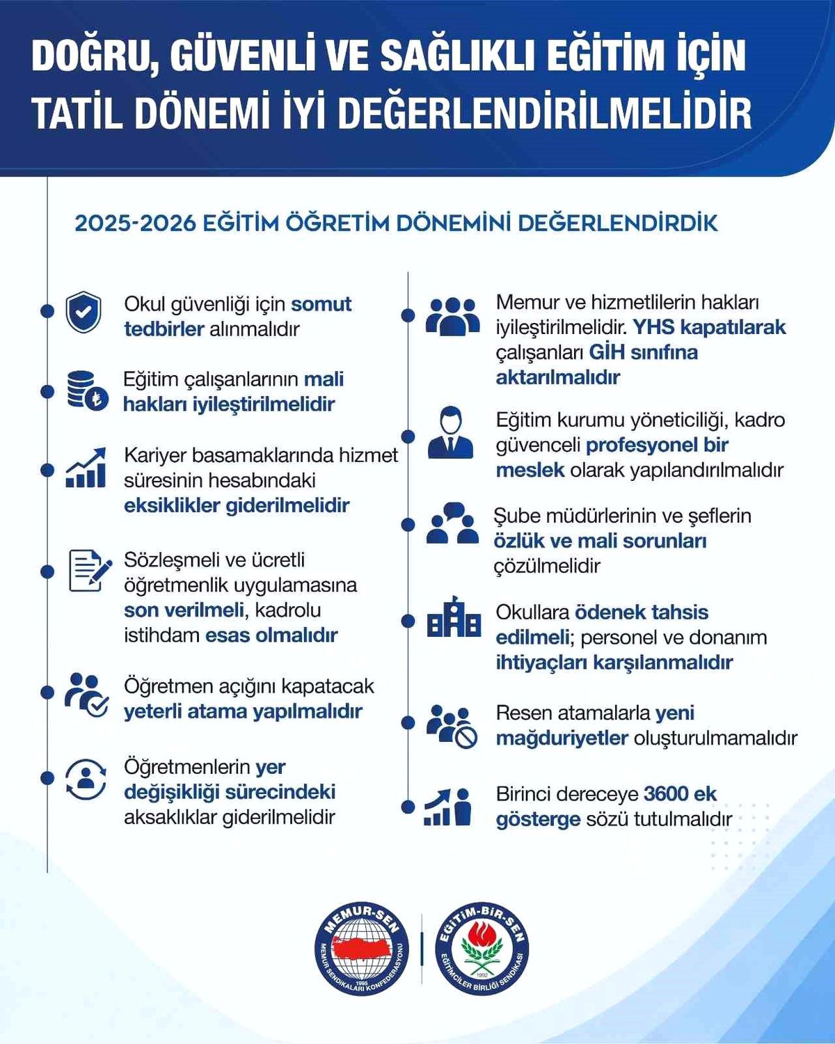 Eğitim Bir-Sen: 'Güvenli ve sağlıklı eğitim için tatil dönemi iyi değerlendirilmeli'