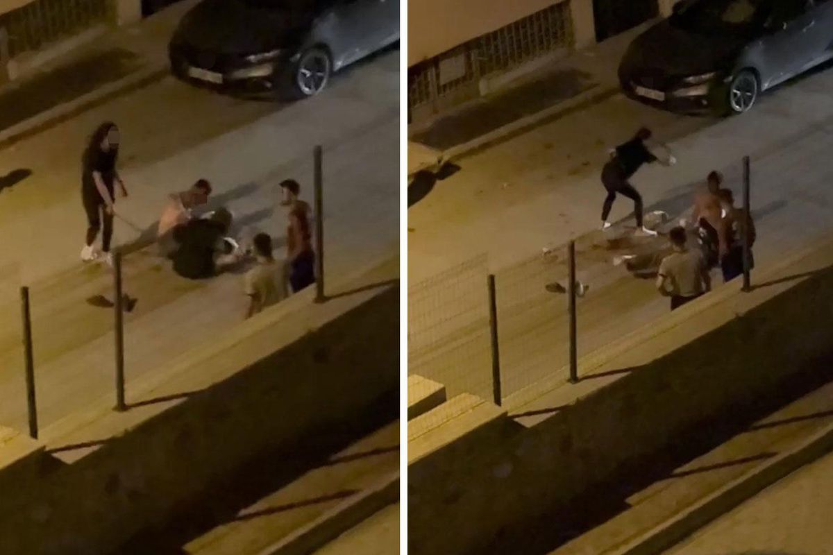İki kadın sokak ortasında aralarına aldığı erkeğe dehşeti yaşattı