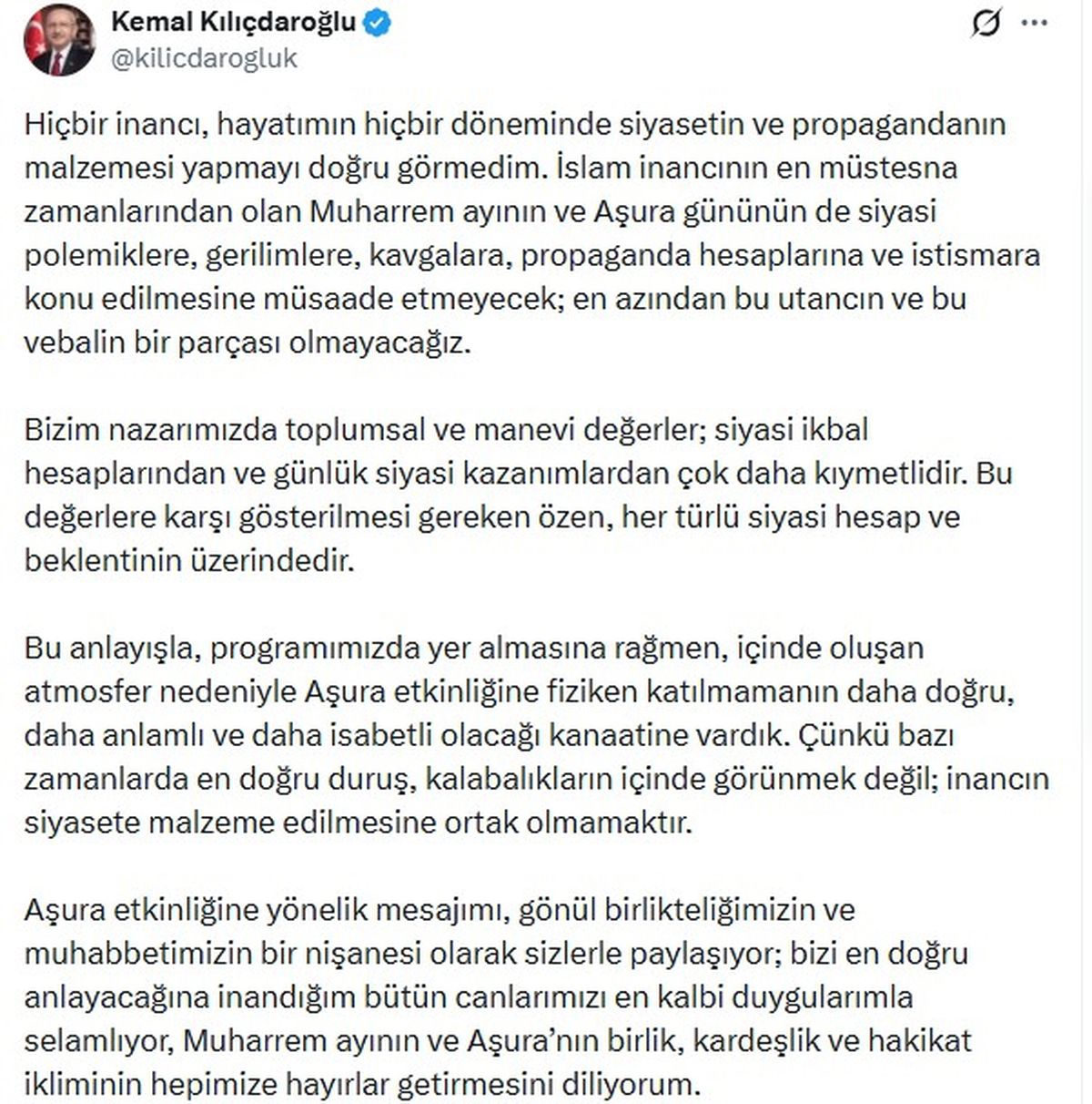 CHP Genel Başkanı Kemal Kılıçdaroğlu'nun aşure etkinliği açıklamasıyla ilgili görsel