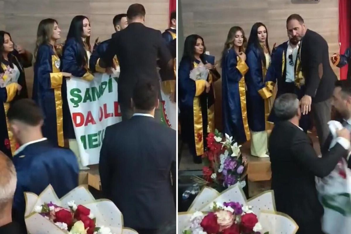 Ardahan Üniversitesi mezuniyet töreninde açılan pankart nedeniyle yaşanan gerginlik.