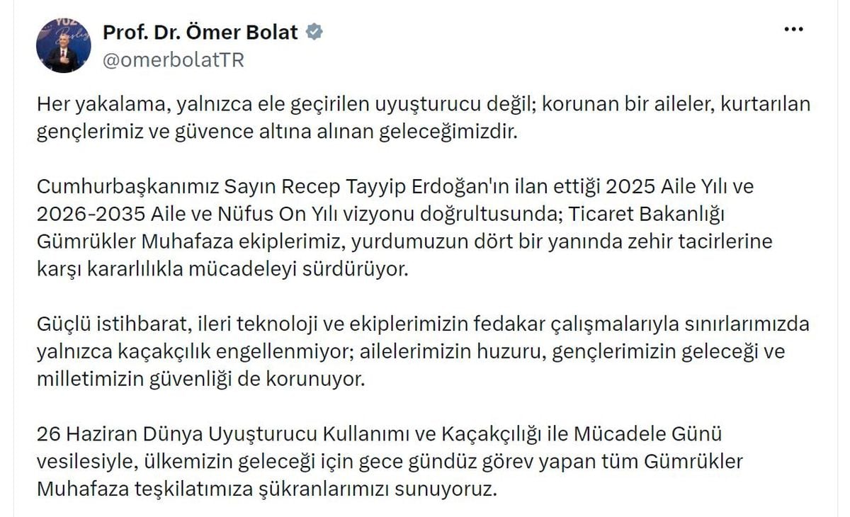 Bakan Bolat: Zehir Tacirlerine Karşı Mücadelemiz Kararlılıkla Sürecek
