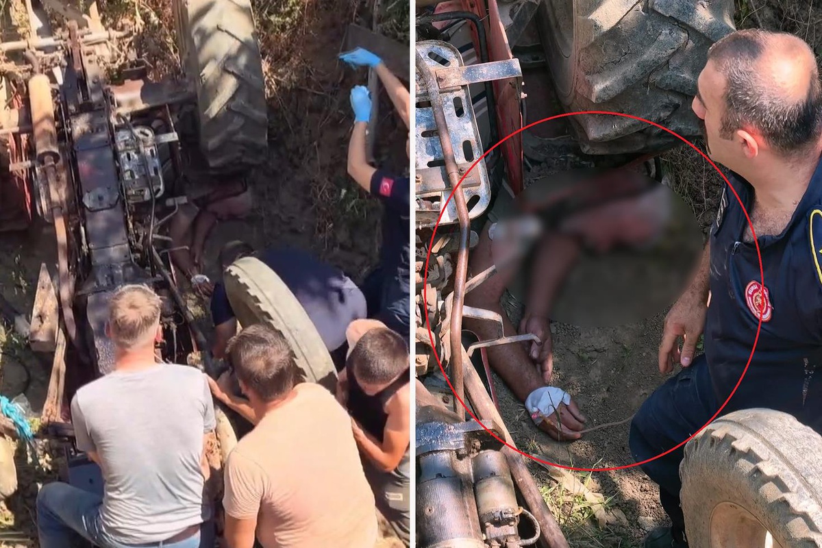 İki torunuyla birlikte traktörün altında kalan dedeyi itfaiye ekipleri kurtardı