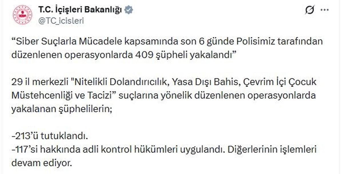 29 ilde siber suçlara yönelik operasyon; 213 tutuklama