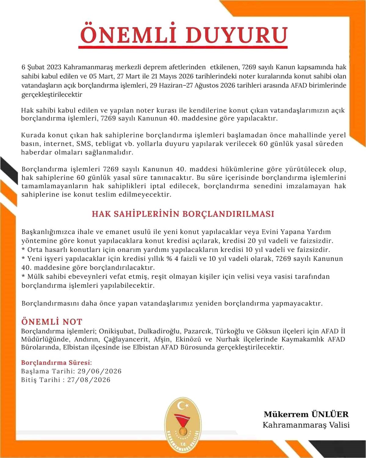 AFAD'dan deprem konutları için borçlandırma çağrısı