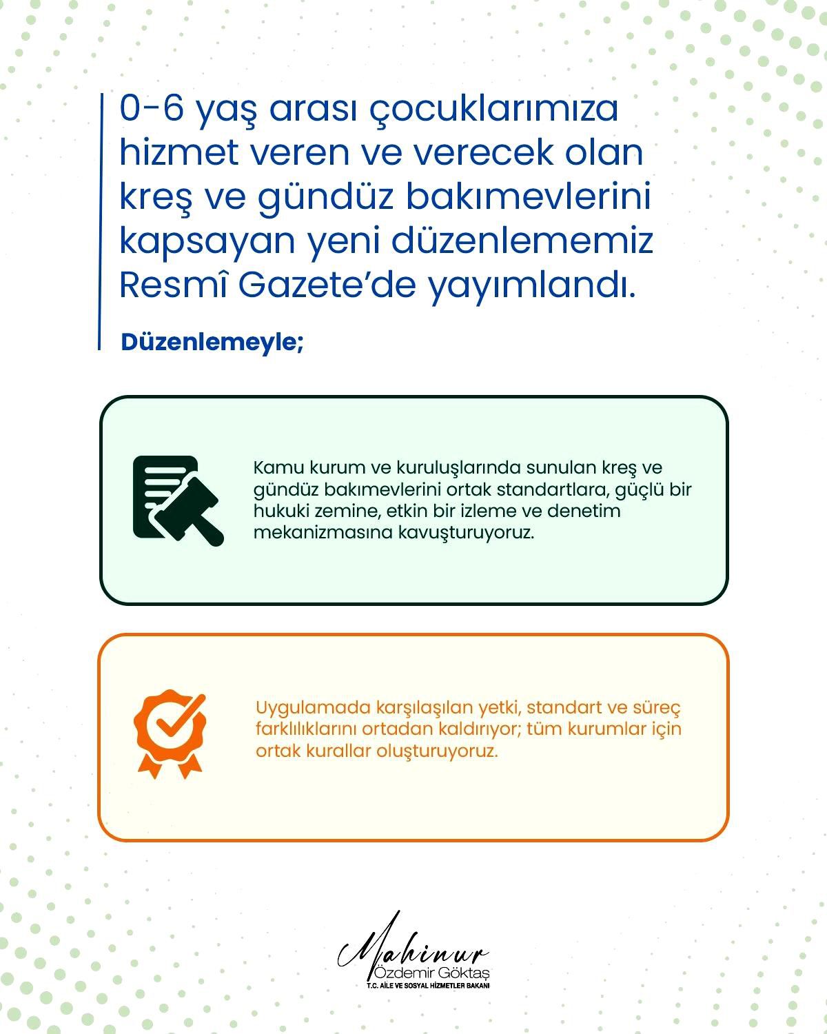 Bakan Göktaş, tüm kreş ve gündüz bakımevlerinde ortak kuralların uygulanacağını açıkladı