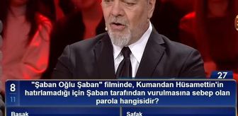 'Şaban Oğlu Şaban' filminde, Kumandan Hüsamettin'in hatırlamadığı için Şaban tarafından vurulmasına sebep olan parola hangisidir?