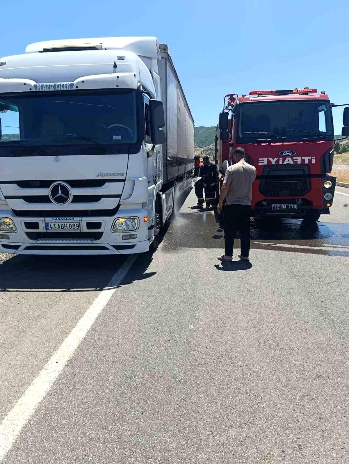 Bingöl'ün Genç ilçesinde lastikleri yanan tır