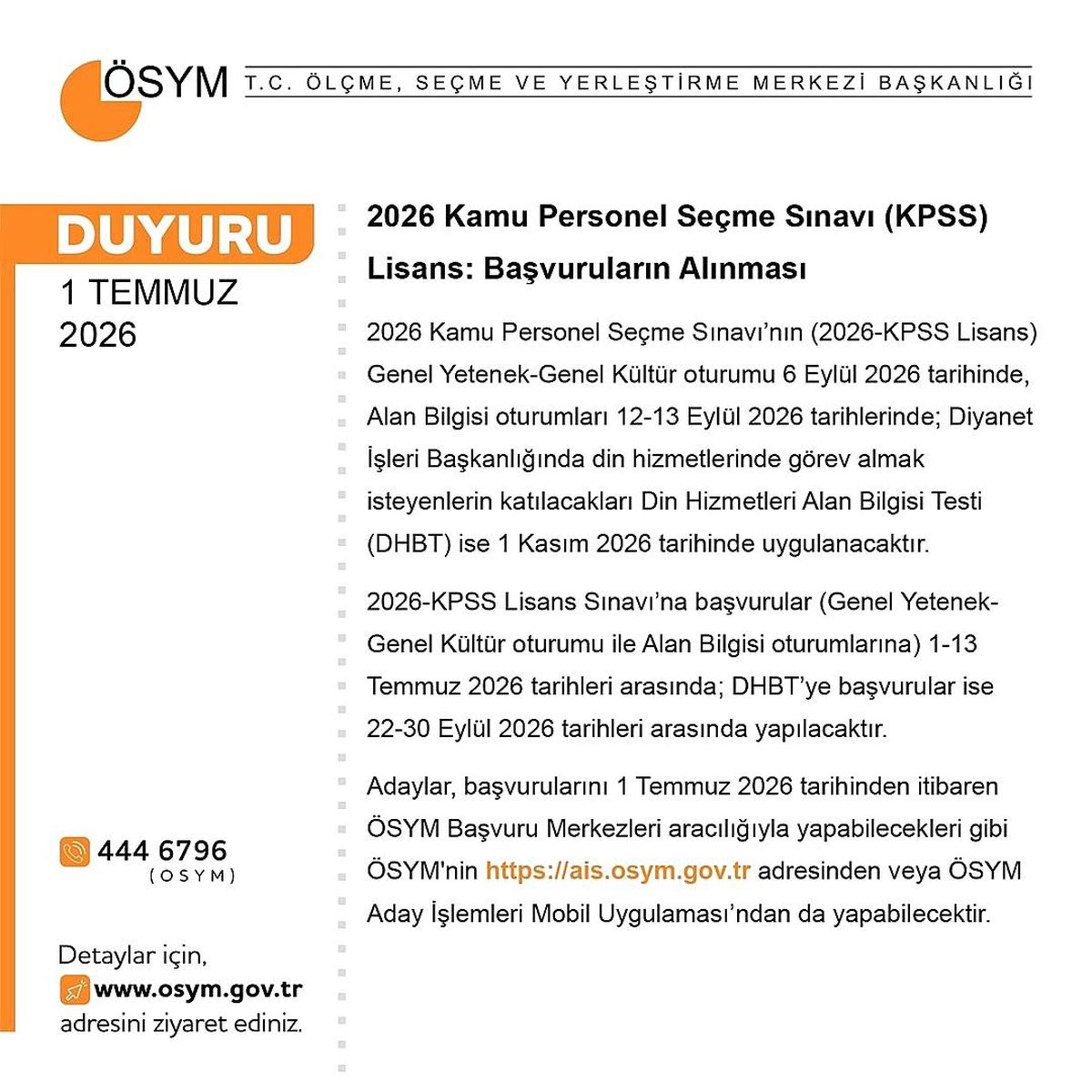 2026 Lisans KPSS başvuruları başladı